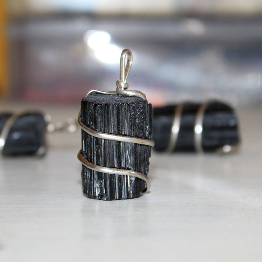 Natural Black Tourmaline Raw Pendant